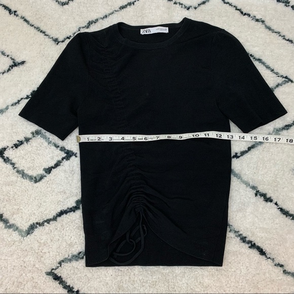 Zara Black Drawstring Front Short Sleeve Sweater Tee - Picture 8 of 11